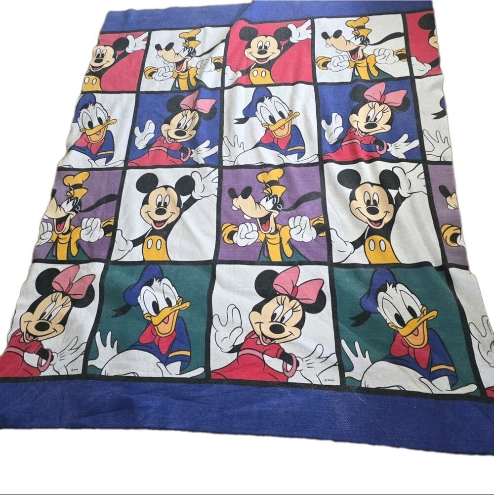 Vintage Disney High Pile Mickey Mouse 70” X 68” Blanket Dundee USA Made Goofy